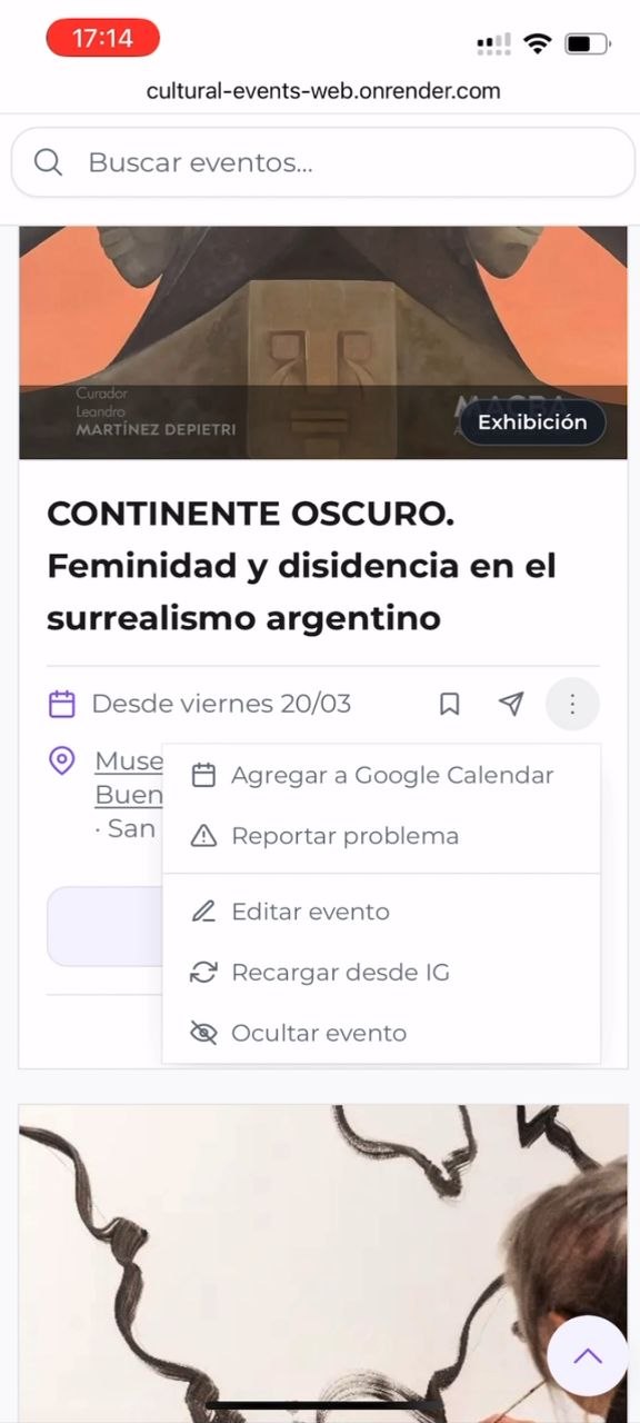 Valentina Baranova freelance web developer Buenos Aires — Project screenshot - Cultural Events Discovery Platform — Buenos Aires