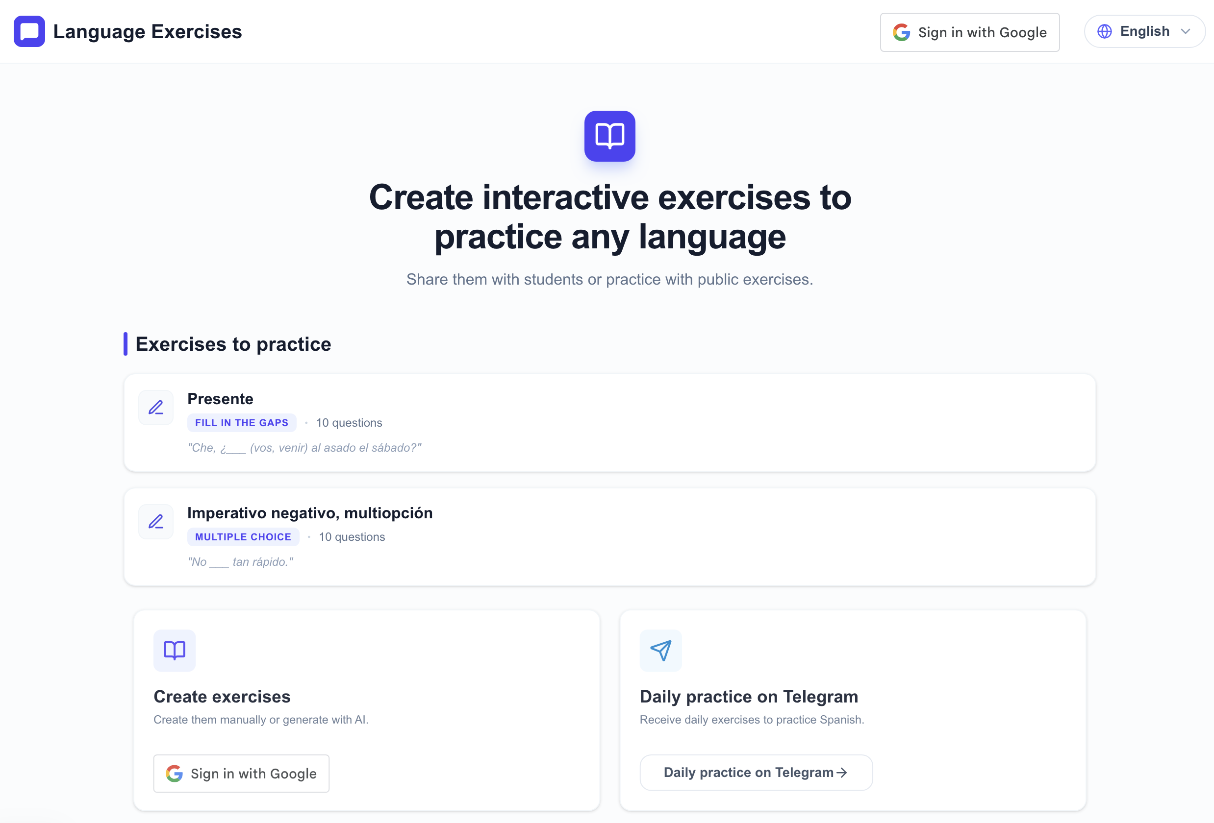 Valentina Baranova freelance web developer Buenos Aires — Project screenshot - Spanish Language Practice App