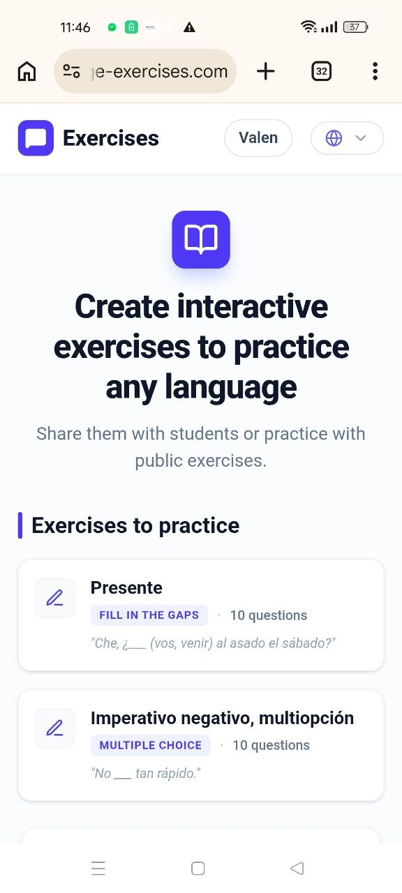 Valentina Baranova freelance web developer Buenos Aires — Project screenshot - Spanish Language Practice App